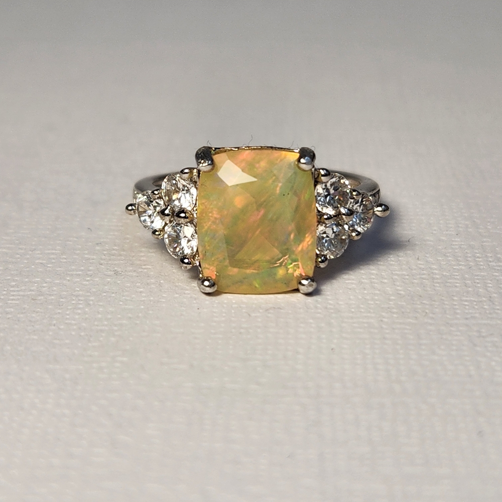 Rule Them All!  2.05ct NATURAL Fiery Ethiopian Opal & Zircon 925 Ring Sz 7 VTG - Picture 11 of 15